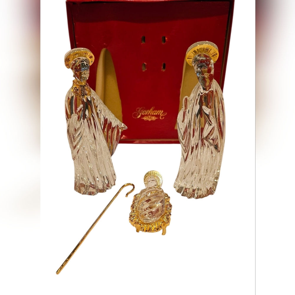 Gorham Crystal & Gold Nativity Set Gorham Nativity Joseph Mary Baby Jesus